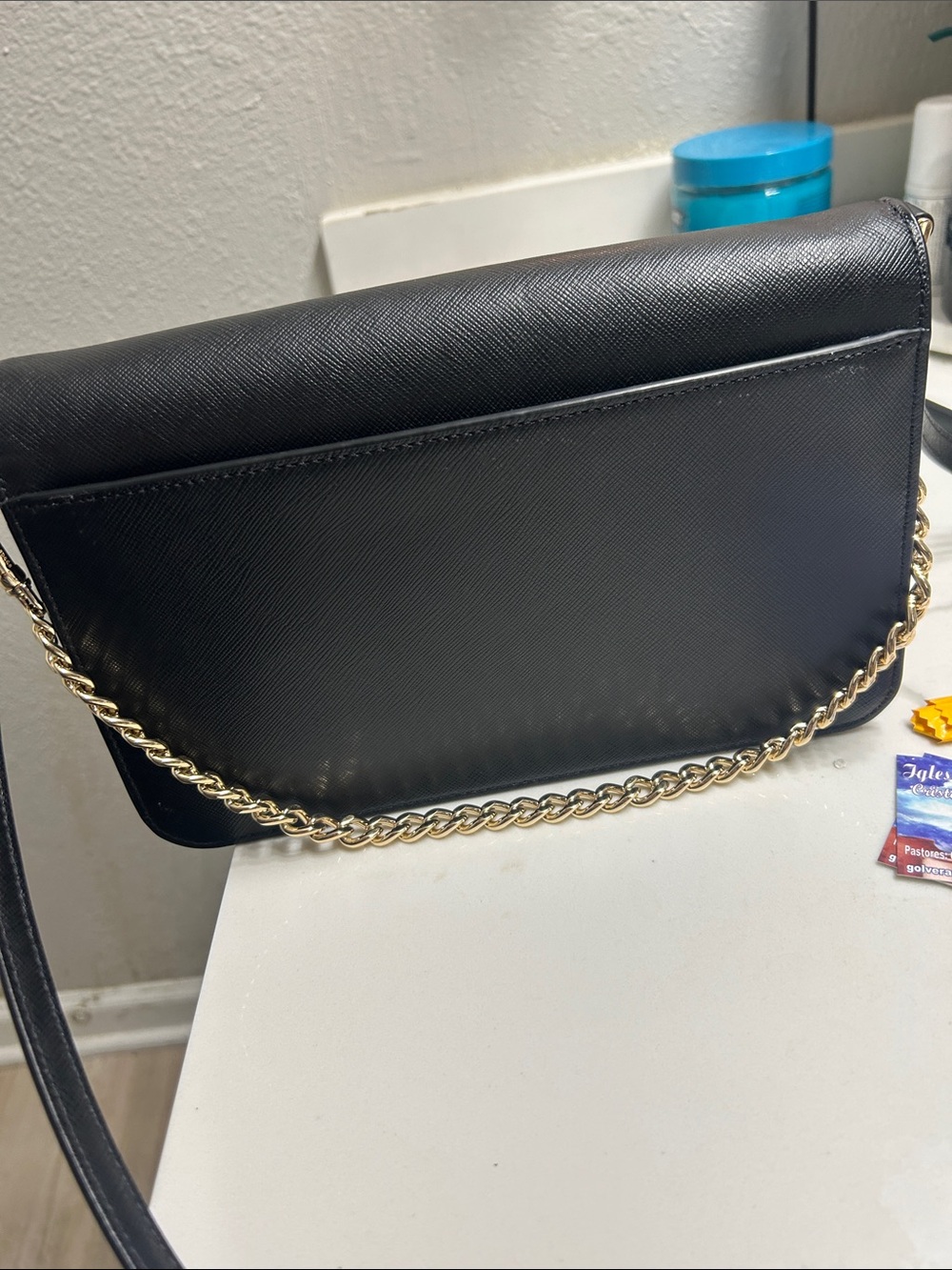 kate spade Black Saffiano Leather Crossbody with Gold Chain - Picture 3 of 5